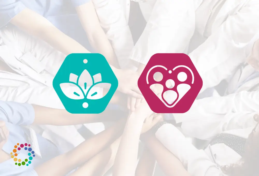 Stress management and connectedness icons overlaid hands